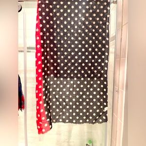 Black and red polka dot scarf. Never worn. Tags on.